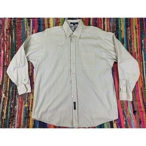 Tommy Hilfiger Long Sleeve Button Front Shirt 16 1/2 34 Mens White Striped Blue